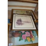 OIL STUDY OF A VASE OF ROSES TOGETHER WITH TWO FRAMED PRINTS (3)