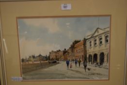 ANDREW PITT, "THE NORTH BRINK, WISBECH", PEN AND WASH, FRAMED AND GLAZED, 54CM WIDE