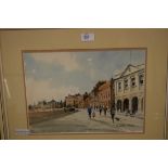 ANDREW PITT, "THE NORTH BRINK, WISBECH", PEN AND WASH, FRAMED AND GLAZED, 54CM WIDE