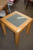 GLASS TOPPED LIGHT WOOD OCCASIONAL TABLE, 50CM WIDE