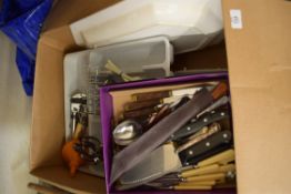 BOX MIXED KITCHEN WARES, CUTLERY ETC