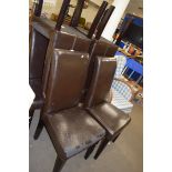 SET OF SIX MODERN BROWN LEATHER UPHOLSTERED DINING CHAIRS