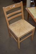 PINE FRAMED RUSH SEATED KITCHEN CHAIR