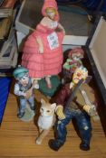 MIXED LOT: LARGE MODEL OF A CRINOLINE LADY PLUS FOUR OTHER ORNAMENTS (5)
