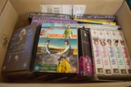 BOX OF MIXED DVDS, VIDEOS ETC