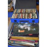 BOX OF MIXED RECORDS, CDS, CASSETTES ETC