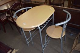 MODERN METAL FRAMED KITCHEN TABLE AND TWO CHAIRS, TABLE 85CM WIDE