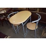 MODERN METAL FRAMED KITCHEN TABLE AND TWO CHAIRS, TABLE 85CM WIDE