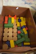 BOX OF WOODEN BUILDING BLOCKS