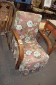 EARLY 20TH CENTURY OAK FRAMED ARMCHAIR WITH FLORAL UPHOLSTERY, 61CM WIDE