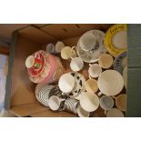 BOX OF MIXED COFFEE CUPS AND SAUCERS AND OTHER MIXED WARES