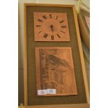 MODERN WALL CLOCK WITH COPPER FACE AND FURTHER DECORATIVE PANEL MARKED EDINBURGH CASTLE