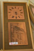 MODERN WALL CLOCK WITH COPPER FACE AND FURTHER DECORATIVE PANEL MARKED EDINBURGH CASTLE