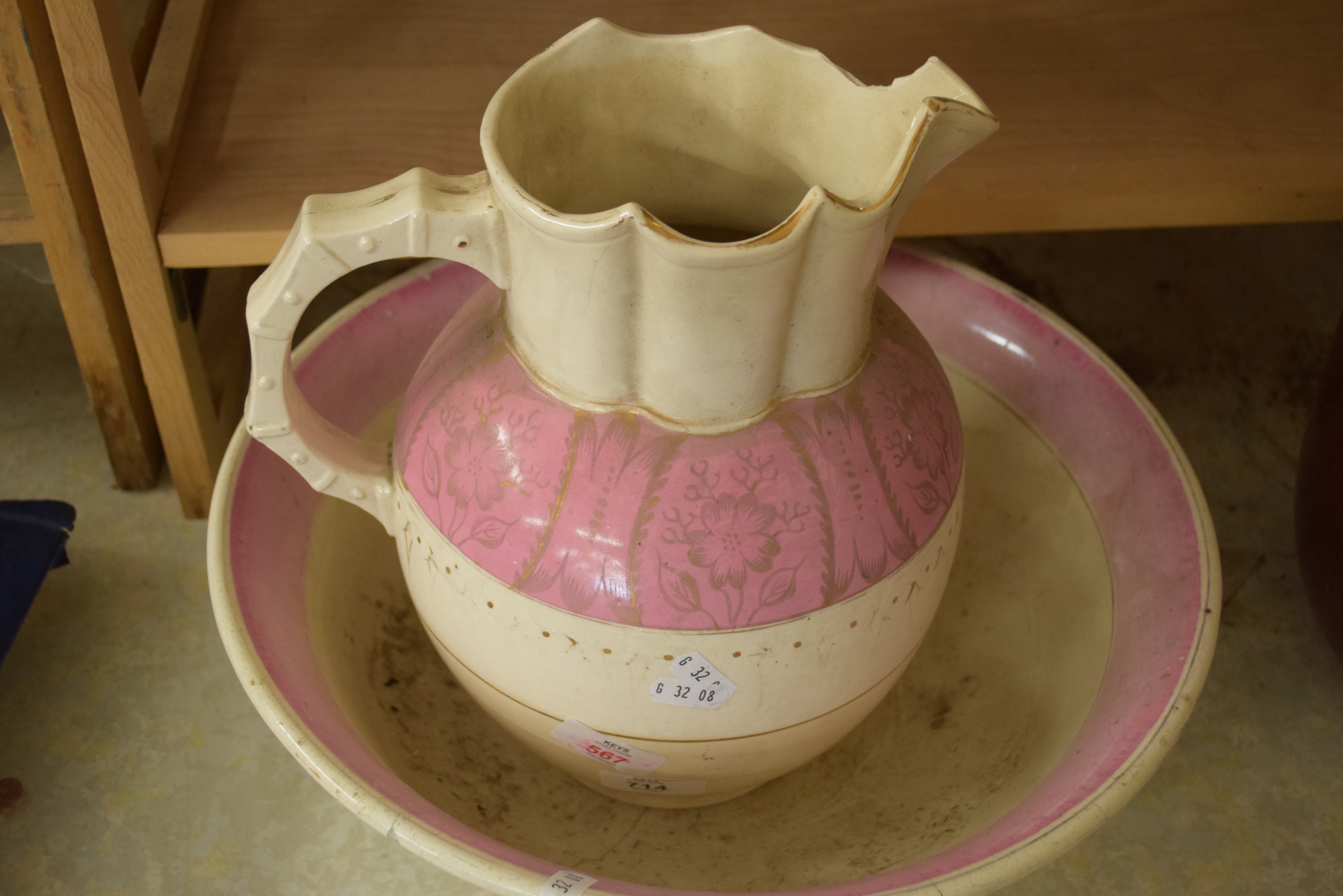 PINK DECORATED WASHBOWL AND JUG - Image 2 of 2