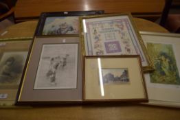 MIXED LOT: PICTURES TO INCLUDE FRAMED PRINT OF KITTENS, PHOTOGRAPH, NEEDLEWORK PICTURE ETC