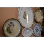 MIXED LOT: DECORATED PLATES TO INCLUDE DESERT ROSE PATTERN, JOHNSON BROS MEAT PLATE ETC