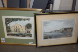 TWO COLOURED PRINTS, THE TEXAS ALAMO AND THE VIEW OF SOMERSET PLACE, THE ADELPHI , BOTH FRAMED AND