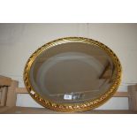 MODERN OVAL BEVELLED WALL MIRROR IN GILT FINISH FRAME, 56CM HIGH