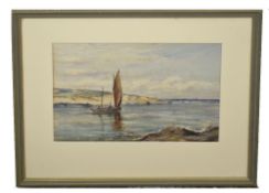 David West (British, 20th century), A sailing vessel at the mouth of an estuary, watercolour on