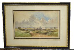H J Reynolds (British, 20th century), A distant view of Thaxted, Essex, watercolour, signed, 1927,