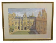 British, 20th century, An Oxbridge college, watercolour, unsigned, 34 x 50cm