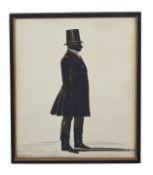 British, 19th century, A silhouette of a Victorian gentleman in top hat, watercolour on paper,