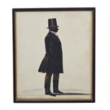 British, 19th century, A silhouette of a Victorian gentleman in top hat, watercolour on paper,