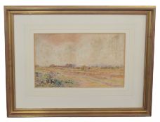 British, 20th century, English landscape overlooking cultivated fields, watercolour, indistinctly