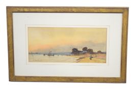 19th century watercolour study, estuary scene titled "Near Southend", indistinctly signed lower