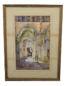M M Spanton (British, 20th century), An interior scene of a unidentified church, watercolour on