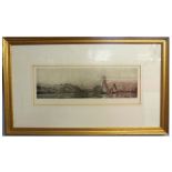 Harold Wyllie (1880-1975) Etching /Aquatint, "Shipping in an Estuary" pub 1926, 16 x 43cm