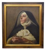 British, 20th century, Portrait of a nun, oil on canvas, indistinctly signed, 60 x 49cm