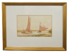 Percy Youngs (British, 20th century), Two Norfolk wherries on Broadlands, watercolour on paper,