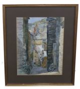 E John Collyer, (British, 20th century), watercolour, Mountainous Village Street Scene, 37 x 27cm