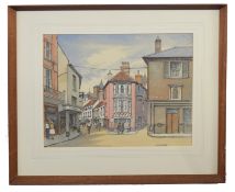 F. I. Naylor (British, 20th century), A street scene with architectural interest, watercolour on