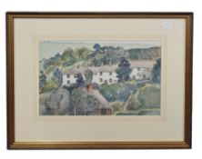 British, 20th century, White houses set within a landscape, watercolour on paper, unsigned, 23 x