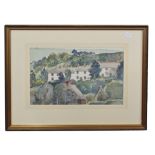 British, 20th century, White houses set within a landscape, watercolour on paper, unsigned, 23 x