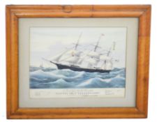 Coloured print "The Clipper Ship Dreadnought", set in birds eye maple frame