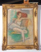 C Smith (British, 20th century), signed, oil on artists board, a young ballerina seated, 57 x 40cm