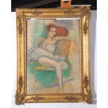 C Smith (British, 20th century), signed, oil on artists board, a young ballerina seated, 57 x 40cm