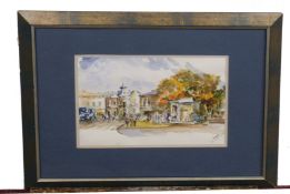 Indistinctly signed pen and watercolour, Town Scene with figures, 25 x 34 cm