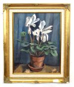 British, 20th century, Still Life, floral design, oil on canvas, indistinctly signed, 39 x 30cm