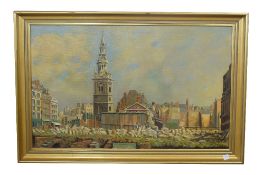 F I Naylor (British, 20th century), A cityscape with architectural interest, oil on canvas,