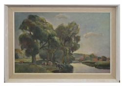 Horace Tuck ( British, 20th century), A Norfolk riverside, oil on canvas, 32 x 50cm