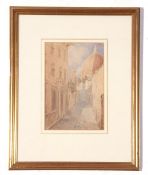 Unsigned watercolour, 20th century, Street scene with church buildings, 23 x 16cm