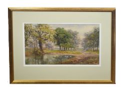 T Pyne, RI, RBA (British, 19th century) Landscape with duck pond, watercolour and gouache or
