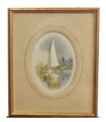 S J Batchelder (British, 19th century), Broadland scene with yacht, watercolour on paper, signed and