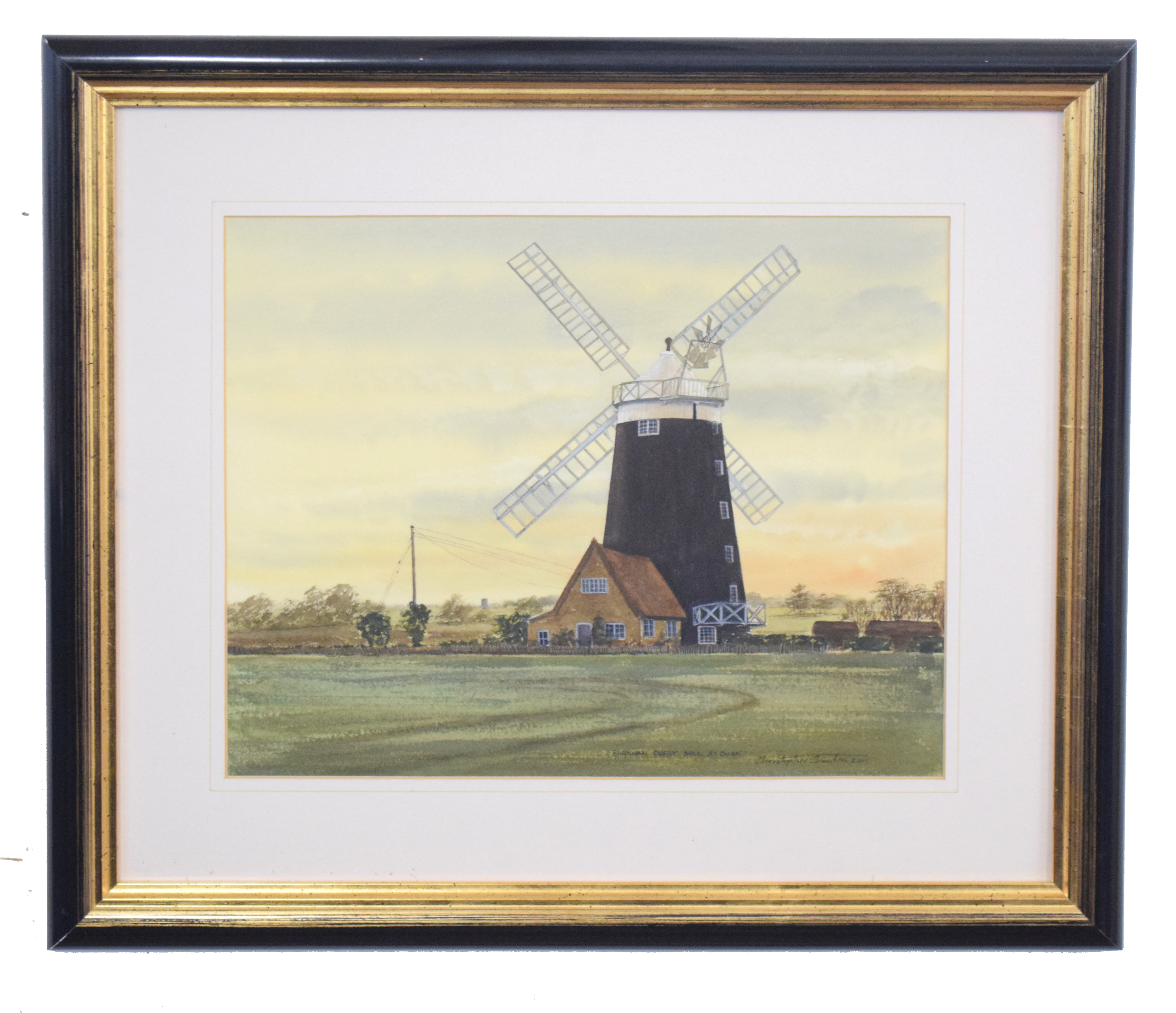 Christopher Scales (British, contemporary, ), Study of Burnham Overy Mill at dusk, watercolour,