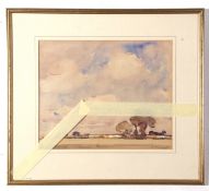 F Maynard, Trees in summer landscape, watercolour, 30 x 37cm