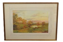 J. Hill (British, 20th century), A river landscape in Autumn, watercolour on paper, signed, 33 x